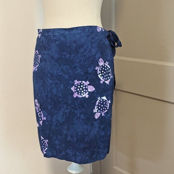 Vintage Batik Turtle Wrap Skirt Sarong Hippie Festival Boho Rayon Tropical - Picture 2 of 8